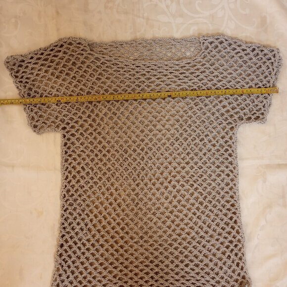Women's Handmade Swim Coverup L Gray Rounded Neckline Fishnet Top Dress Crochet - Picture 8 of 9